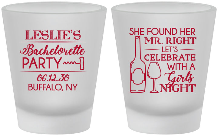Custom Bachelorette Frosted Shot Glasses - Mr Right Girls Night | 60180