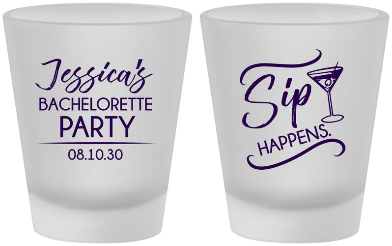 Custom Bachelorette Frosted Shot Glasses - Sip Happens | 60197