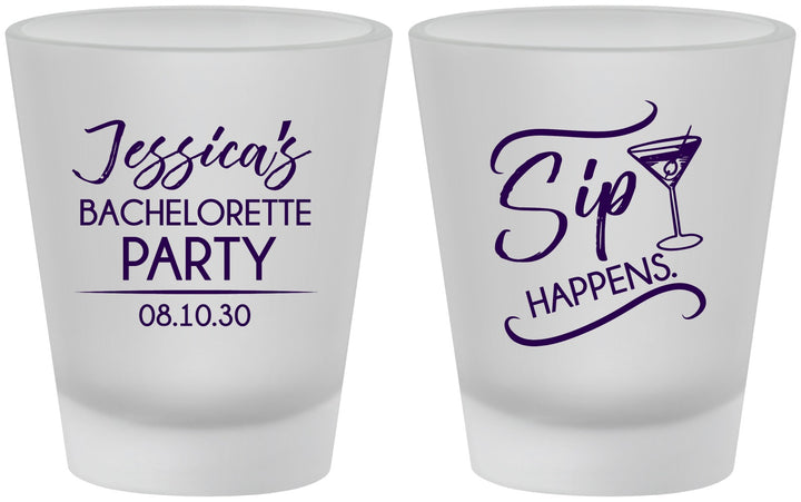 Custom Bachelorette Frosted Shot Glasses - Sip Happens | 60197