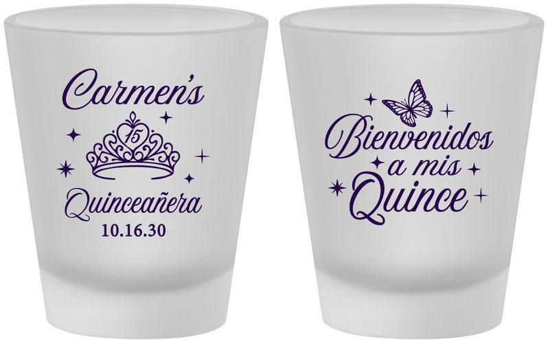 Custom Quinceanera Frosted Shot Glasses - Bienvenidos A Mis Quince | 70005