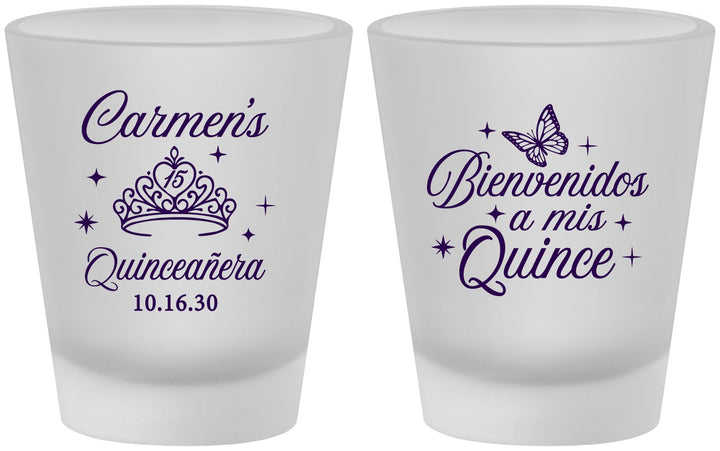 Custom Quinceanera Frosted Shot Glasses - Bienvenidos A Mis Quince | 70005