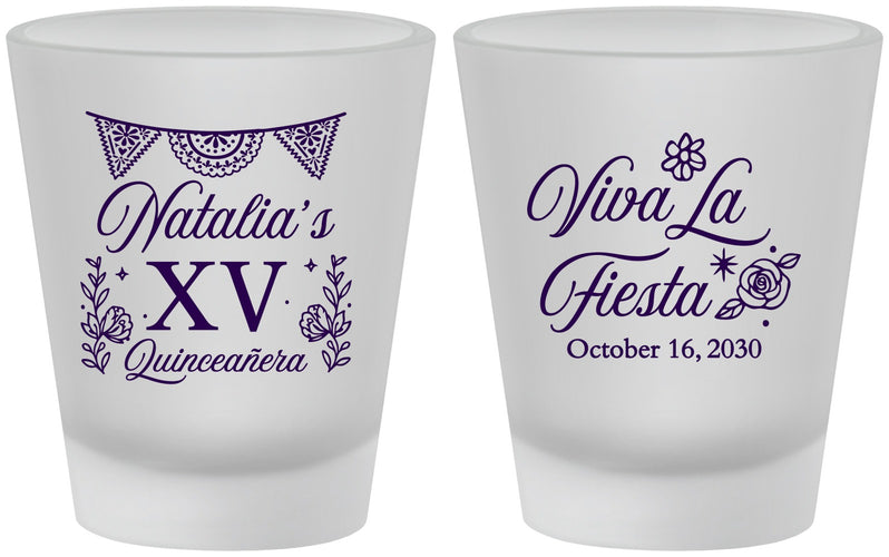 Custom Quinceanera Frosted Shot Glasses - Viva La Fiesta Quince | 70008