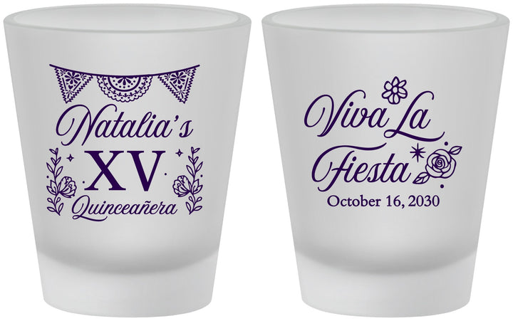 Custom Quinceanera Frosted Shot Glasses - Viva La Fiesta Quince | 70008