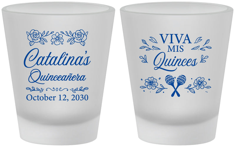 Custom Quinceanera Frosted Shot Glasses - Viva Mis Quinces | 70009