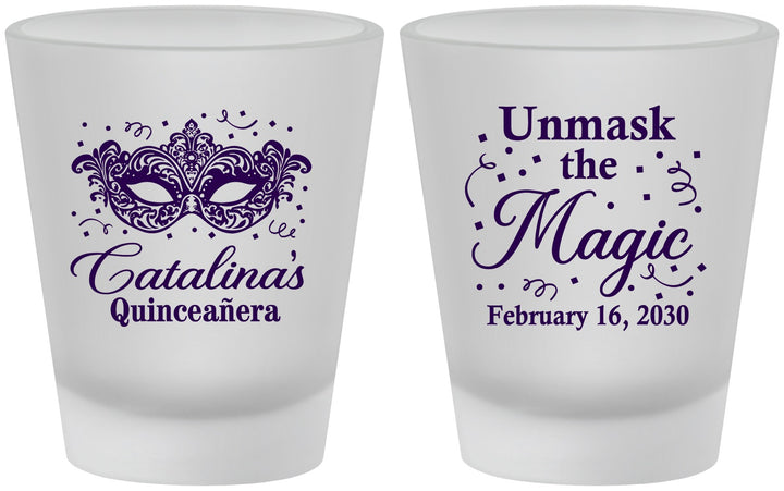 Custom Quinceanera Frosted Shot Glasses - Mardi Gras Quince | 70010