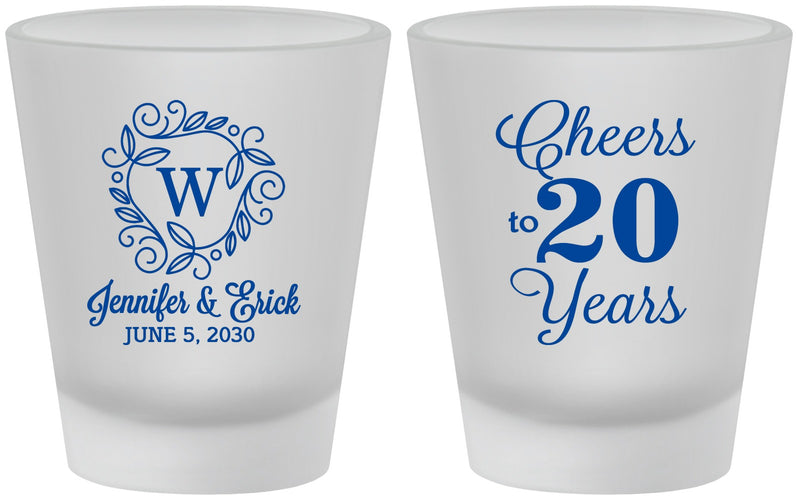 Custom Anniversary Frosted Shot Glasses - Cheers To 20 Years | 80001