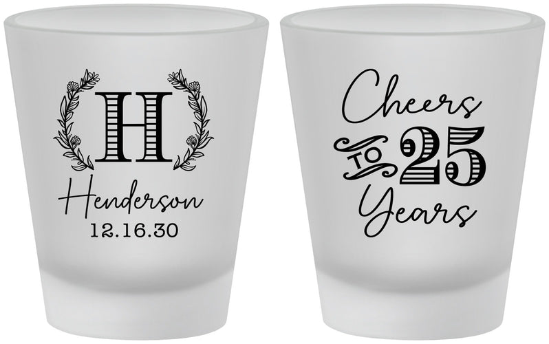 Custom Anniversary Frosted Shot Glasses - Cheers To 25 Years | 80002