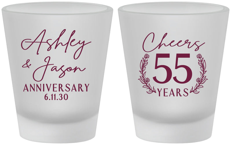 Custom Anniversary Frosted Shot Glasses - Cheers To 55 Years | 80008