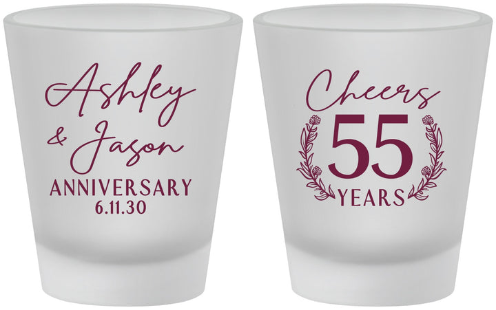 Custom Anniversary Frosted Shot Glasses - Cheers To 55 Years | 80008