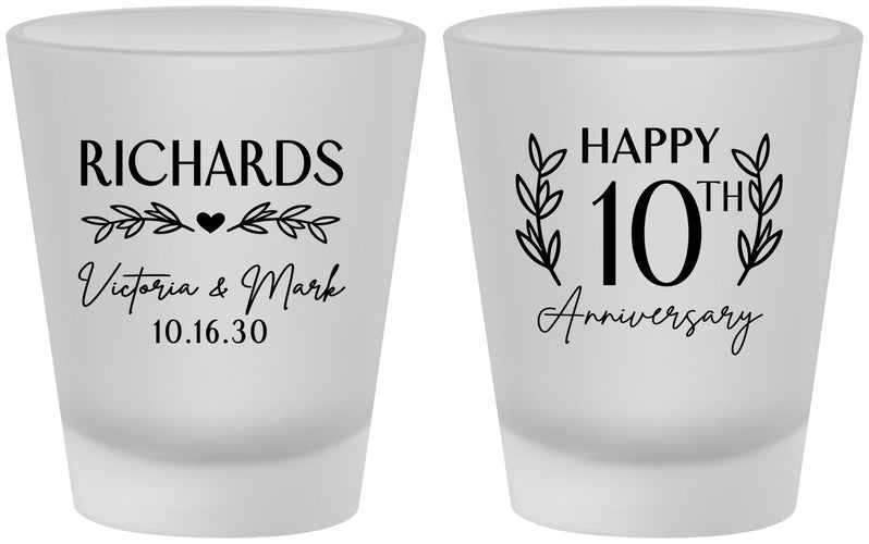 Custom Anniversary Frosted Shot Glasses - 10th Wedding | 80010