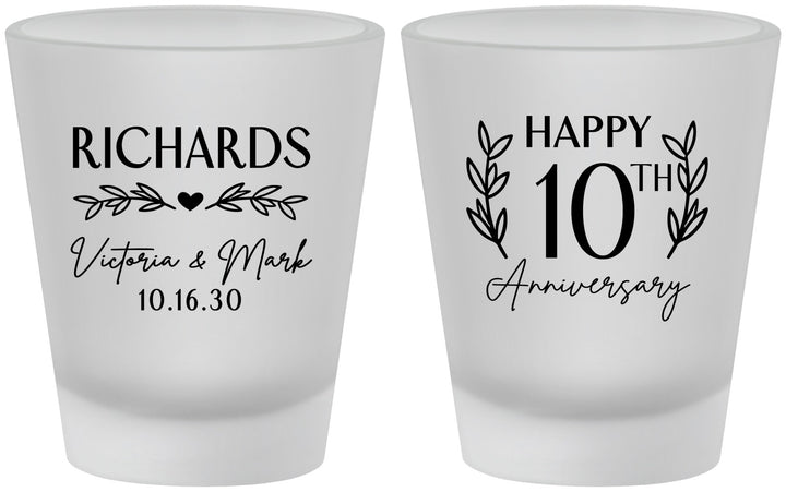 Custom Anniversary Frosted Shot Glasses - 10th Wedding | 80010