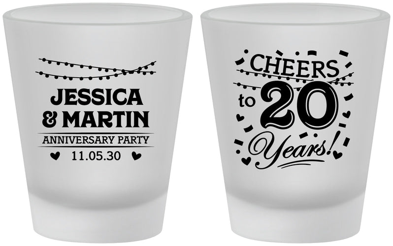 Custom Anniversary Frosted Shot Glasses - Cheers To 20 Years | 80011