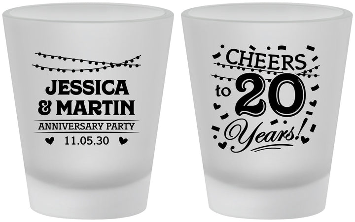 Custom Anniversary Frosted Shot Glasses - Cheers To 20 Years | 80011