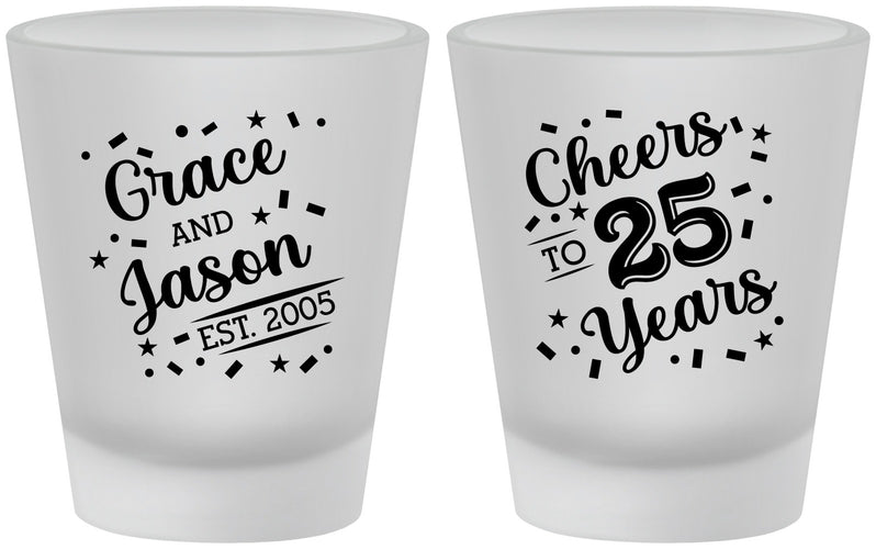 Custom Anniversary Frosted Shot Glasses - Cheers To 25 Years | 80012