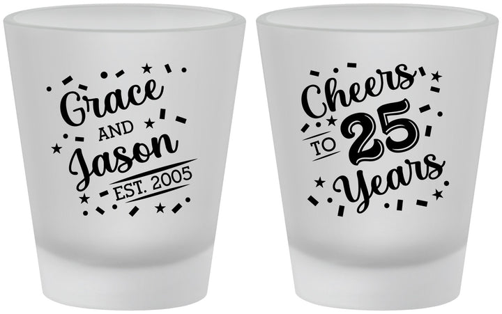 Custom Anniversary Frosted Shot Glasses - Cheers To 25 Years | 80012