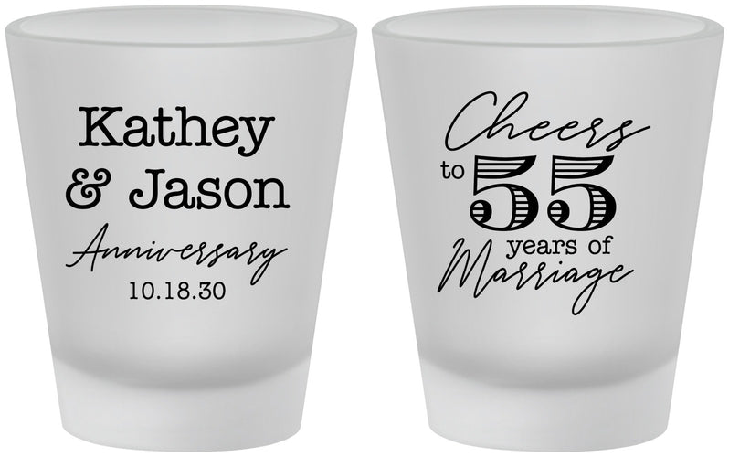 Custom Anniversary Frosted Shot Glasses - Cheers To 55 Years | 80018