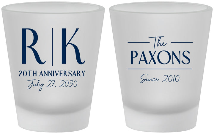 Custom Anniversary Frosted Shot Glasses - 20th Wedding | 80021