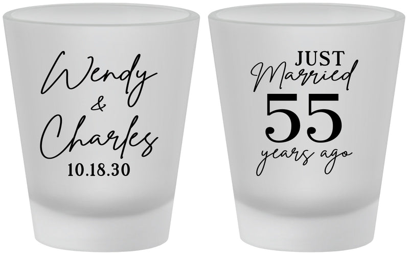 Custom Anniversary Frosted Shot Glasses - Just Married 55 Years Ago | 80028