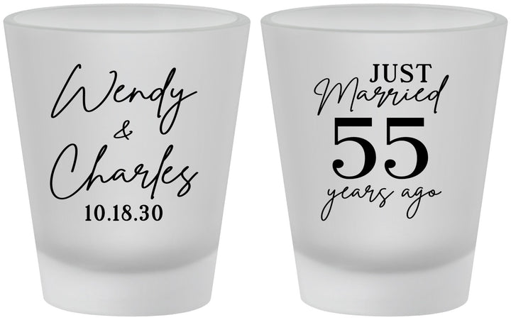 Custom Anniversary Frosted Shot Glasses - Just Married 55 Years Ago | 80028