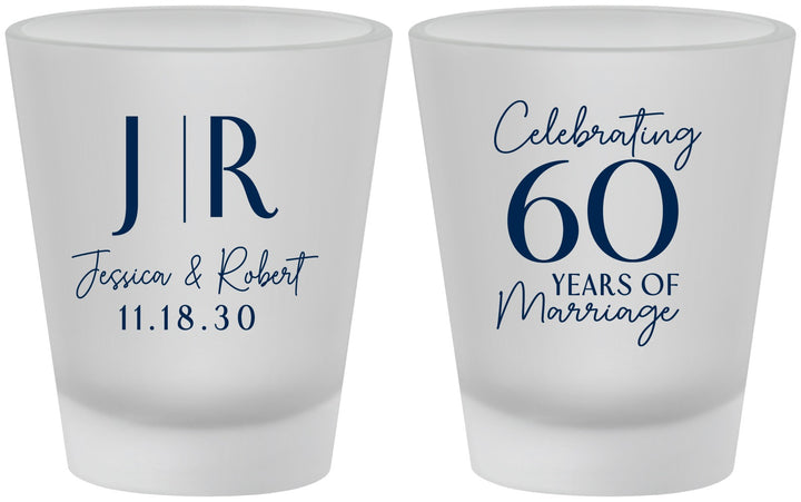 Custom Anniversary Frosted Shot Glasses - 60 Years Of Marriage | 80029