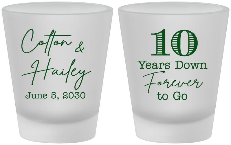 Custom Anniversary Frosted Shot Glasses - Just Married 10 Years Ago | 80030