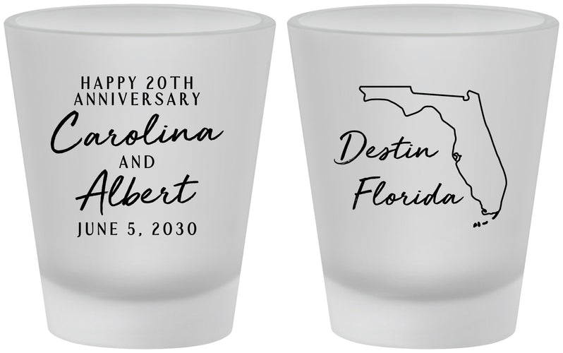 Custom Anniversary Frosted Shot Glasses - 20th Wedding | 80031