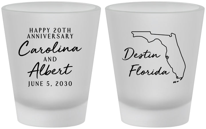 Custom Anniversary Frosted Shot Glasses - 20th Wedding | 80031