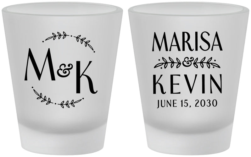 Custom Wedding Frosted Shot Glasses - Two Letter Monogram | 801