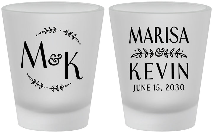 Custom Wedding Frosted Shot Glasses - Two Letter Monogram | 801