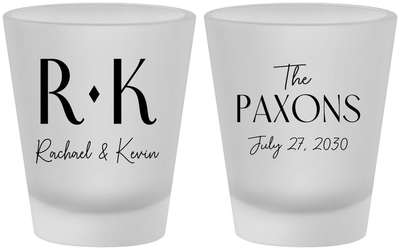 Custom Wedding Frosted Shot Glasses - Two Letter Monogram | 802