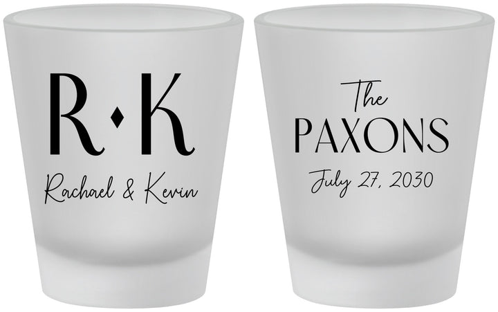 Custom Wedding Frosted Shot Glasses - Two Letter Monogram | 802