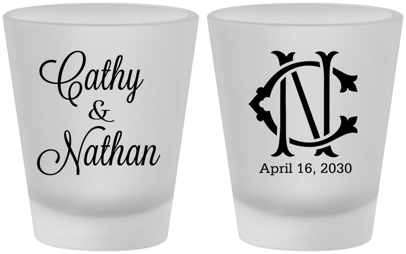 Custom Wedding Frosted Shot Glasses - Two Letter Monogram | 807