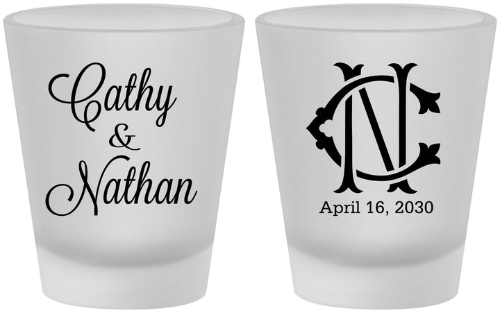 Custom Wedding Frosted Shot Glasses - Two Letter Monogram | 807