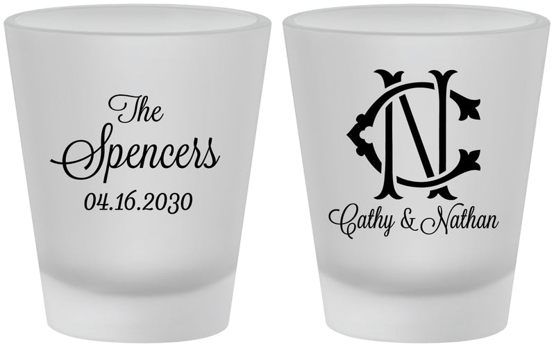 Custom Wedding Frosted Shot Glasses - Two Letter Monogram | 808