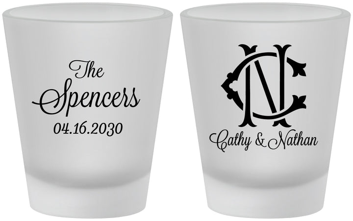 Custom Wedding Frosted Shot Glasses - Two Letter Monogram | 808