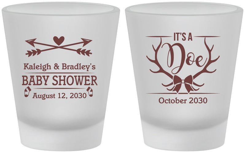 Custom Baby Shower Frosted Shot Glasses - It’s A Doe Antler | 90001