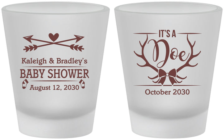 Custom Baby Shower Frosted Shot Glasses - It’s A Doe Antler | 90001