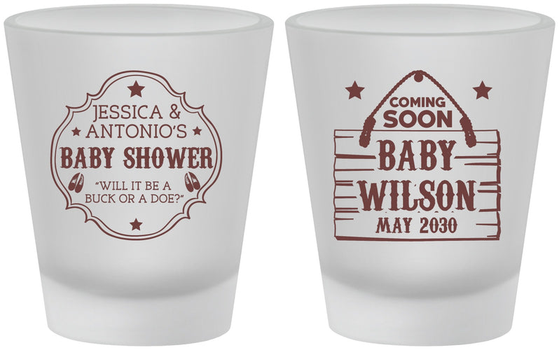 Custom Baby Shower Frosted Shot Glasses - Gender Reveal Buck Or Doe | 90002