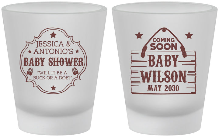 Custom Baby Shower Frosted Shot Glasses - Gender Reveal Buck Or Doe | 90002