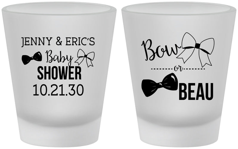 Custom Baby Shower Frosted Shot Glasses - Gender Reveal Bow Or Beau | 90004