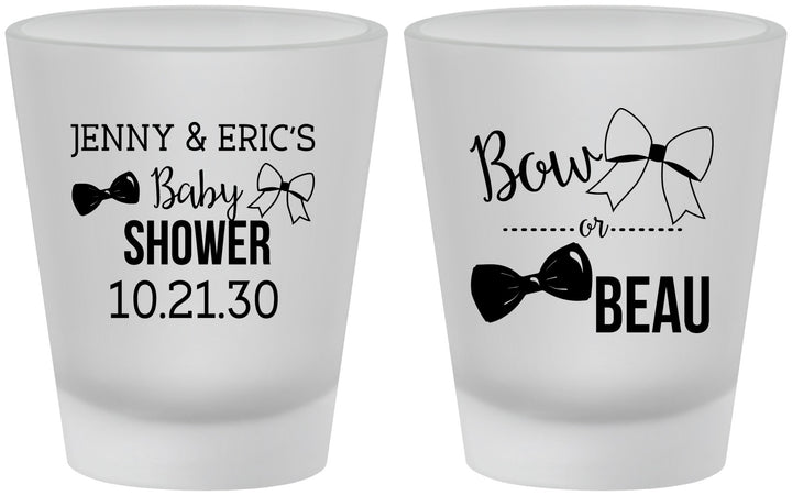 Custom Baby Shower Frosted Shot Glasses - Gender Reveal Bow Or Beau | 90004