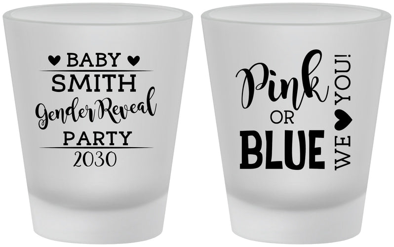 Custom Baby Shower Frosted Shot Glasses - Gender Reveal Pink Or Blue | 90012