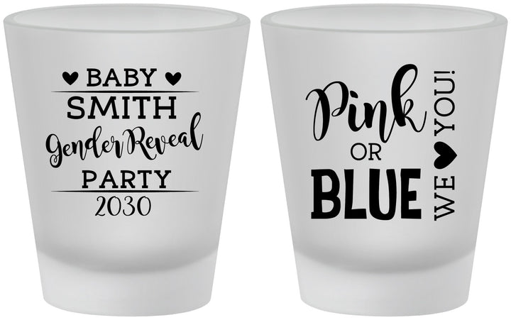 Custom Baby Shower Frosted Shot Glasses - Gender Reveal Pink Or Blue | 90012