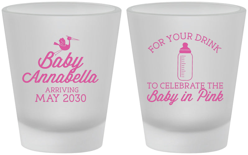 Custom Baby Shower Frosted Shot Glasses - Drink Baby In Pink | 90014