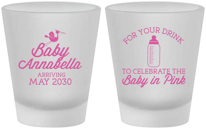 Custom Baby Shower Frosted Shot Glasses - Drink Baby In Pink | 90014