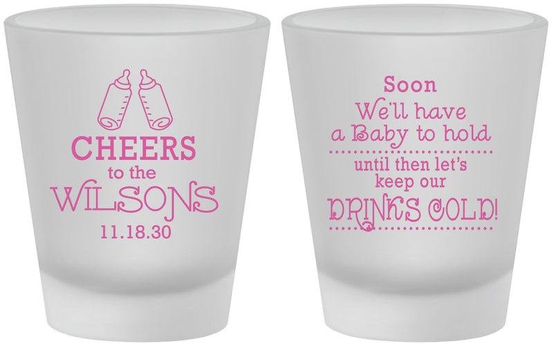 Custom Baby Shower Frosted Shot Glasses - Cheers Bottle | 90031