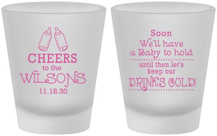 Custom Baby Shower Frosted Shot Glasses - Cheers Bottle | 90031