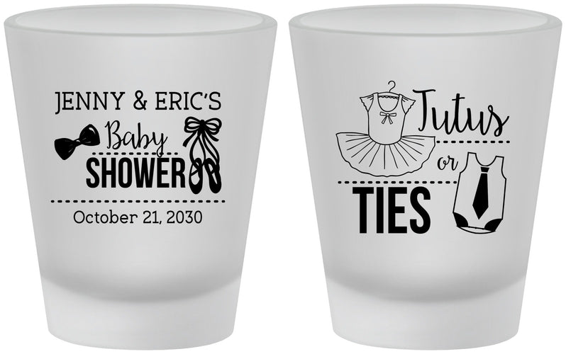 Custom Baby Shower Frosted Shot Glasses - Gender Reveal Tutus Or Ties | 90033