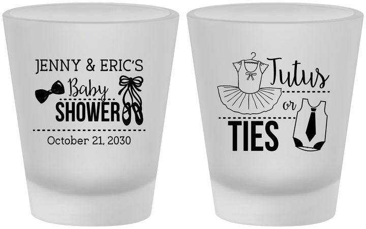 Custom Baby Shower Frosted Shot Glasses - Gender Reveal Tutus Or Ties | 90033