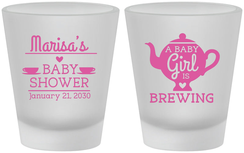 Custom Baby Shower Frosted Shot Glasses - Baby Girl Is Brewing | 90034